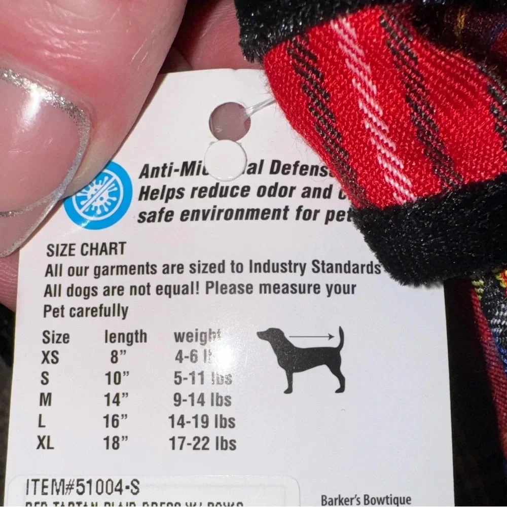Red Tartan Plaid Christmas Dress with bows and Gems for Dogs Size Small